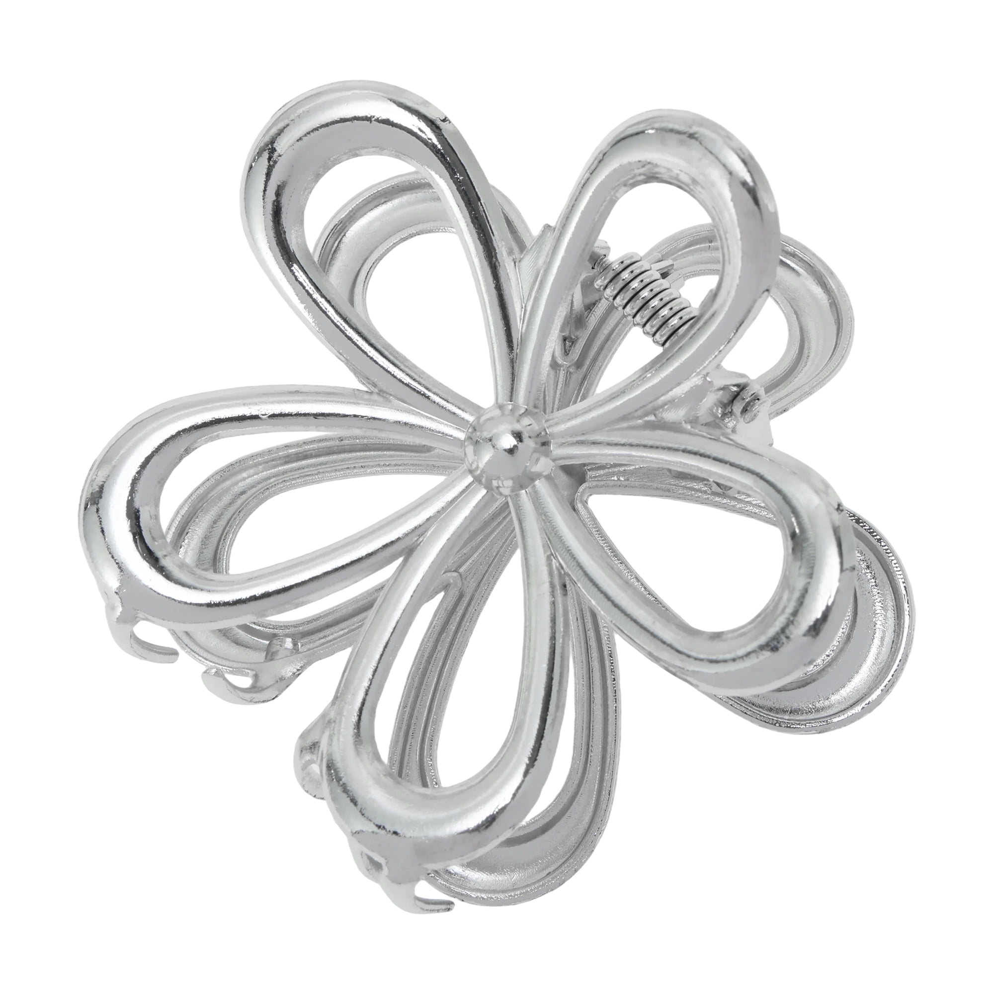 Unique Bargains Cutout Flower Claw Clip Special Occasions Silver Tone