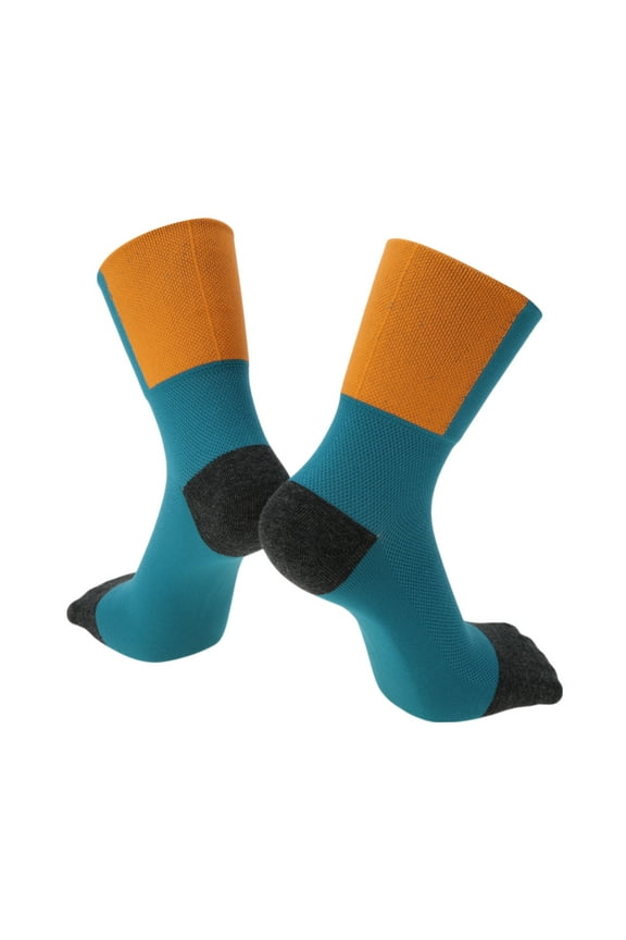 Cycling Socks Absorb Sweat Outdoor Bike Socks Blue Orange Black Size m Neutral and Universal 1 Pair Color Matching