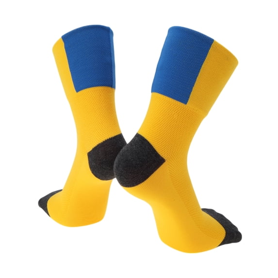 Unique Bargains Cycling Socks Absorb Sweat Outdoor Bike Socks Yellow Blue Black Size XL Neutral and Universal 1 Pair Color Matching