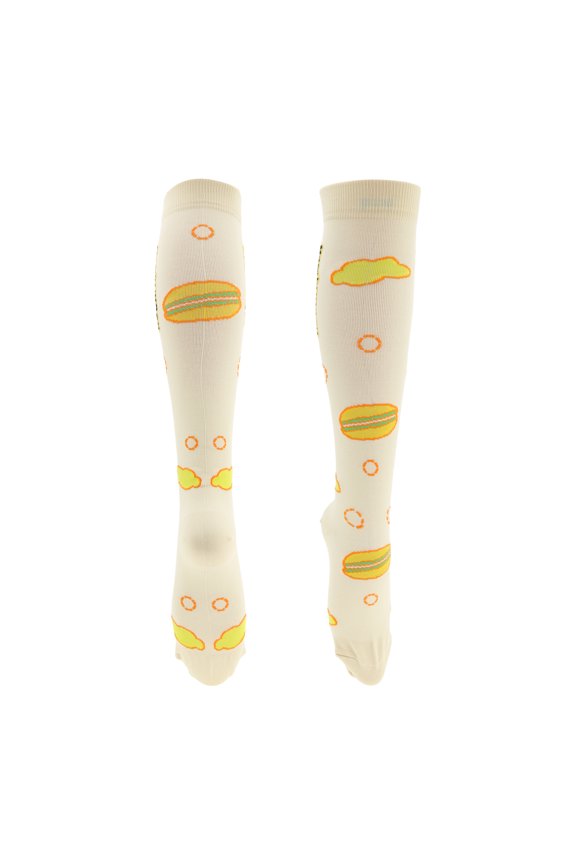 Cycling Socks Sweat Absorb Anti Friction Outdoor Bike Socks Beige Size L-XL Neutral Unisex 1 Pair Hamburger Pattern