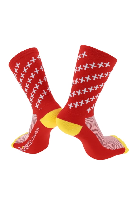 Cycling Socks Sweat-Absorbent Anti-Odor Anti-Friction Outdoor Bike Socks Yellow Red Size l Neutral and Universal X-Shaped Pattern Color Matching