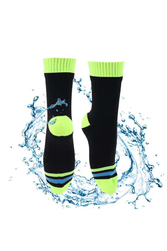 Cycling Socks Waterproof Breathable Anti-friction Outdoor Bike Socks Fluorescent Green Blue Black Size S(35-38) 1 Pair Striped Colorblock Pattern
