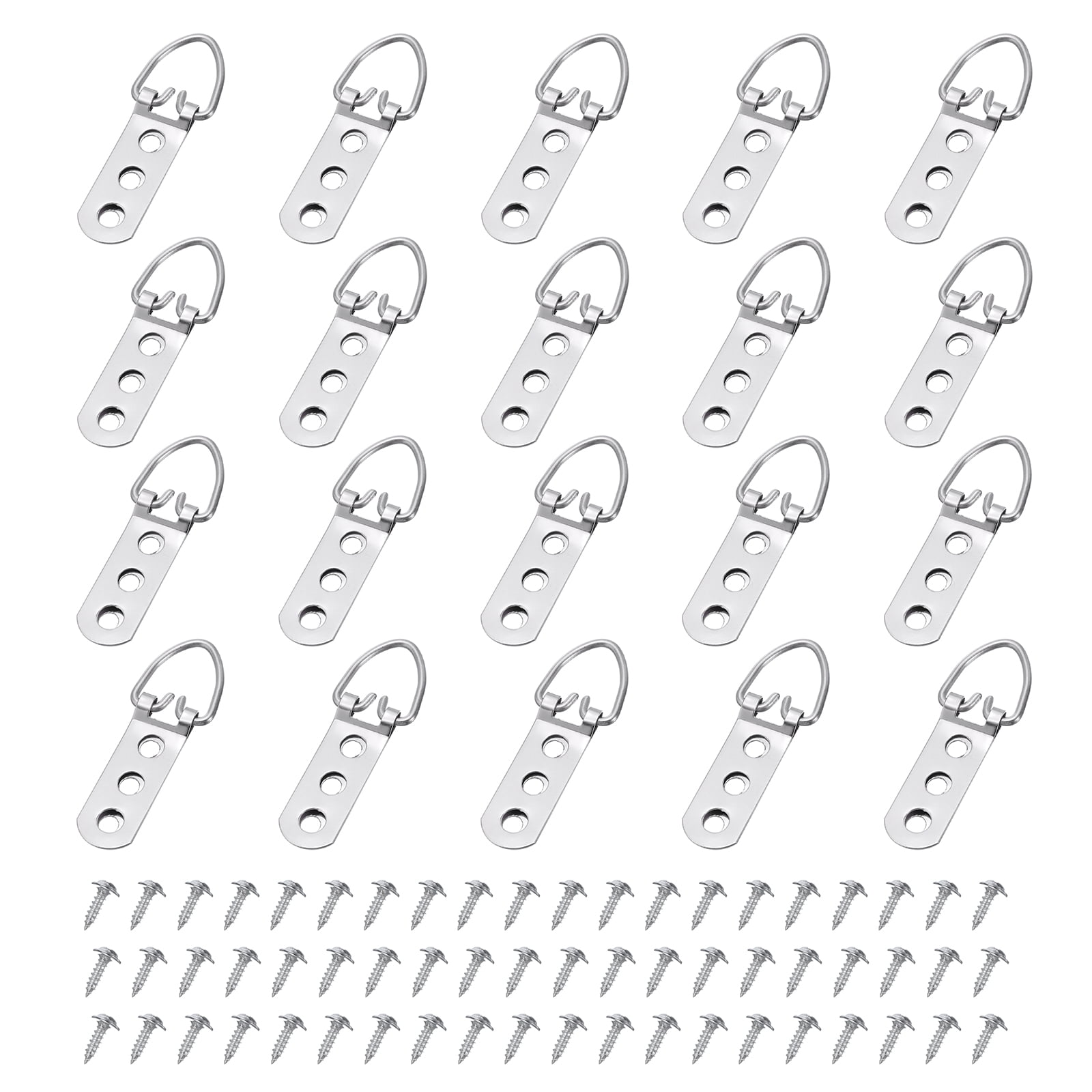 Unique Bargains D-Ring Picture Hangers with Screws Picture Hooks Silver 50Pcs