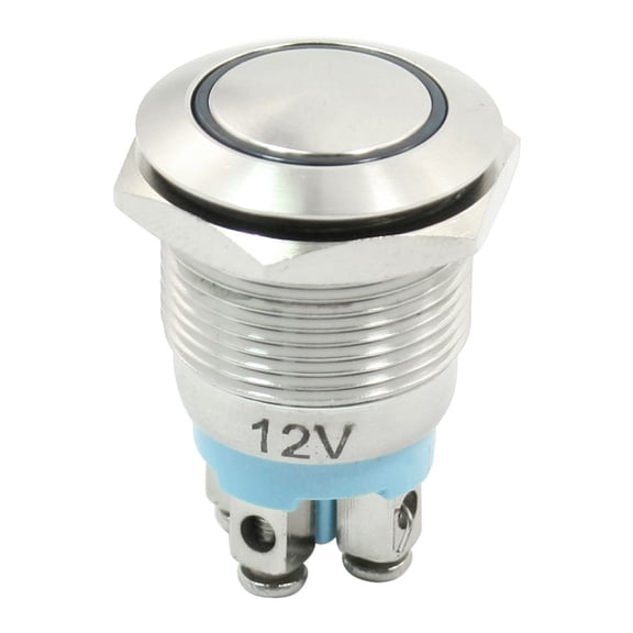 Unique Bargains DC 12V Blue Light 19mm Dia Metal Momentary Push Button Switch NO