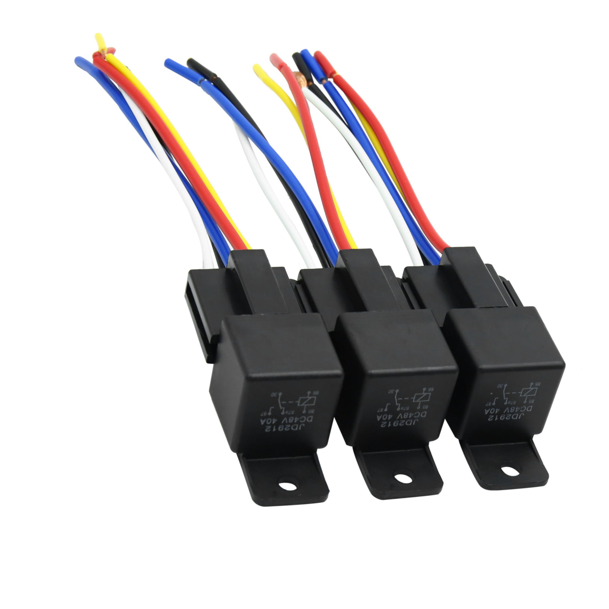 Unique Bargains DC 48V 40A SPDT Car Relay 5 Pin 5 Wires w/ Harness Socket Universal 3pcs, Size: 2.05 inchx1.10 inchx1.26 inch(Large*W*H)