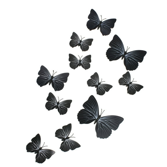 Unique Bargains DIY 3D Black Butterfly Magnet Wall Stickers Mural Decal Room Decor Set 12 in 1
