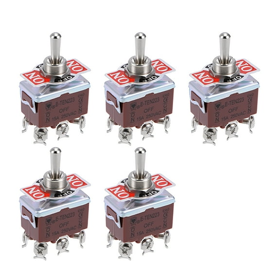 Unique Bargains DPDT Momentary Rocker Toggle Switch AC 15A 250V 6P on/off/on Metal Bat 5pcs