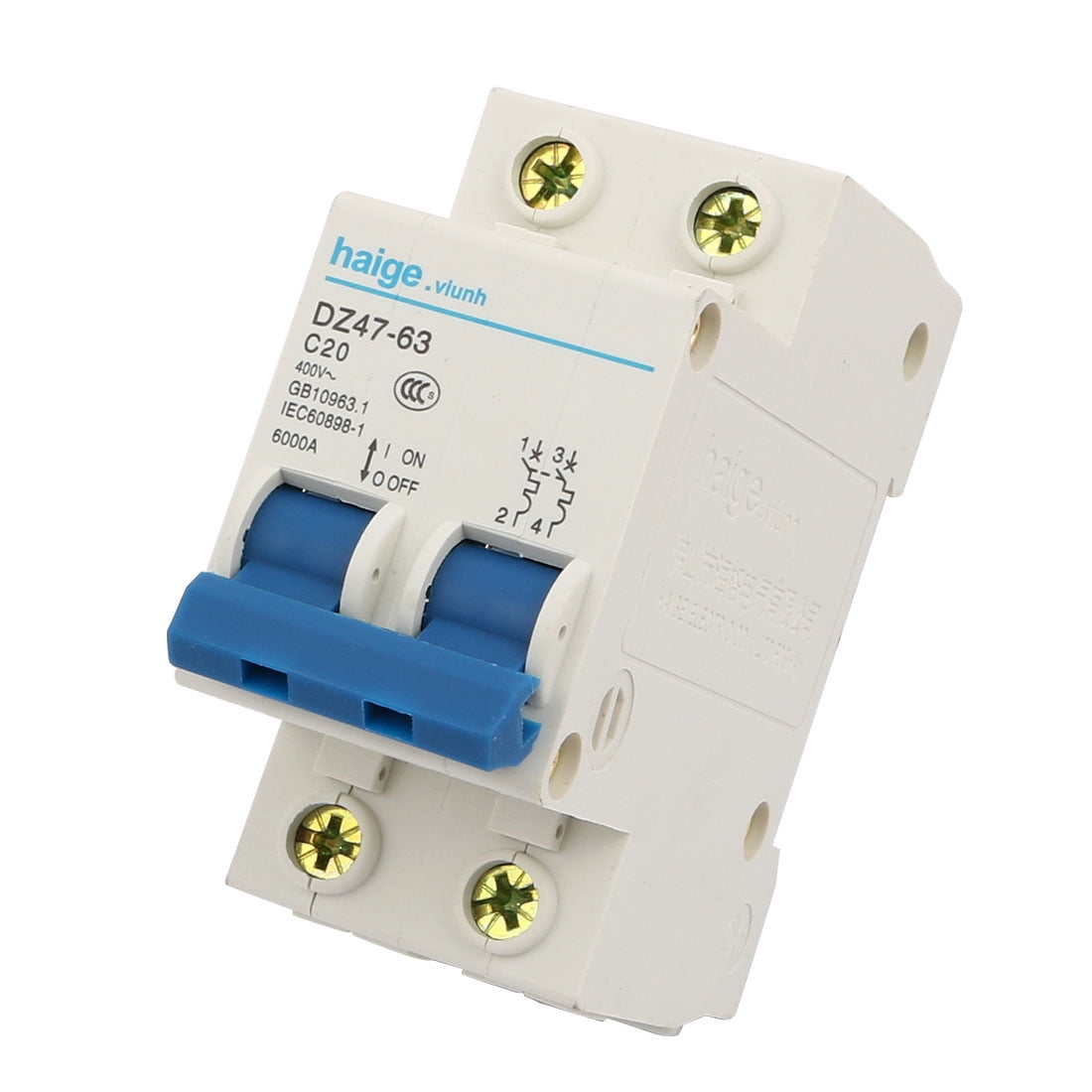 Unique Bargains DZ47-63 C20 2 Poles Overload Protection Miniature Circuit Breaker  400V 6000A