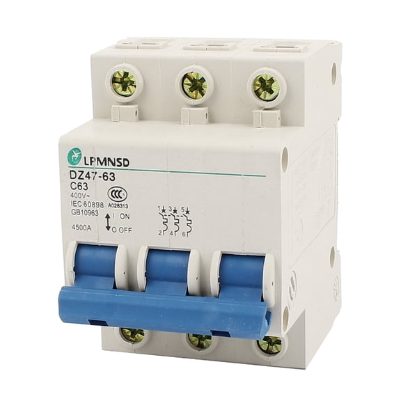 Uxcell DZ47-63 C63 AC 400V 63A 3 Pole Overload Protection Miniature Circuit Breaker
