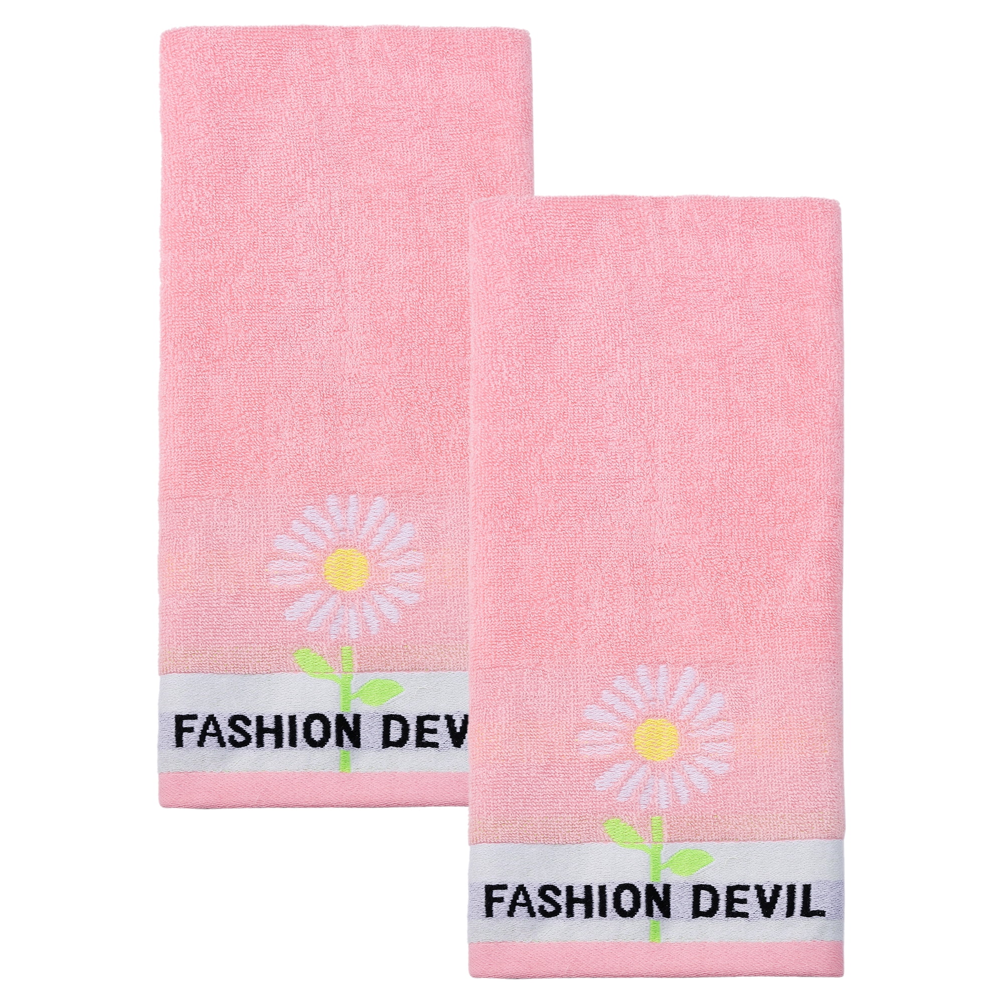 Unique Bargains 29" x 13" Floral Decorative Absorbent Hand Towels Pink 2pk