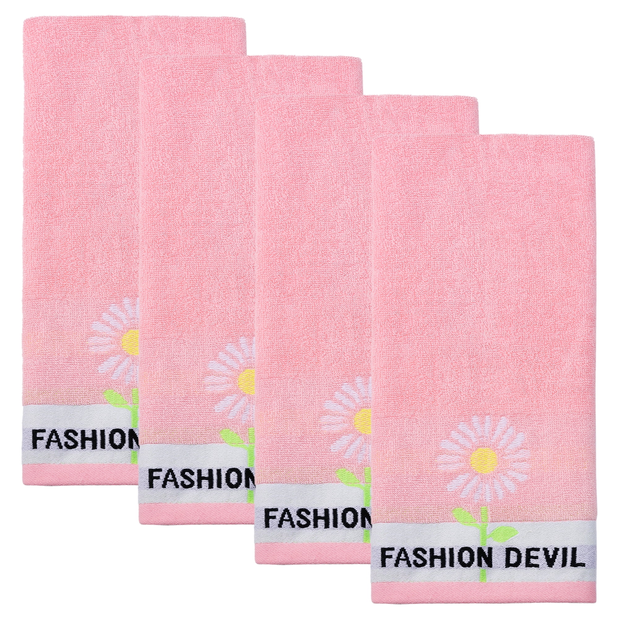 Unique Bargains 29" x 13" Floral Decorative Absorbent Hand Towels Pink 4pk