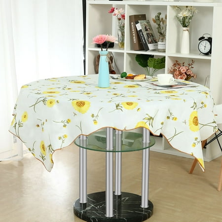 Unique Bargains Decoration Vinyl Square Tablecloth Yellow Flower 53" x 53"
