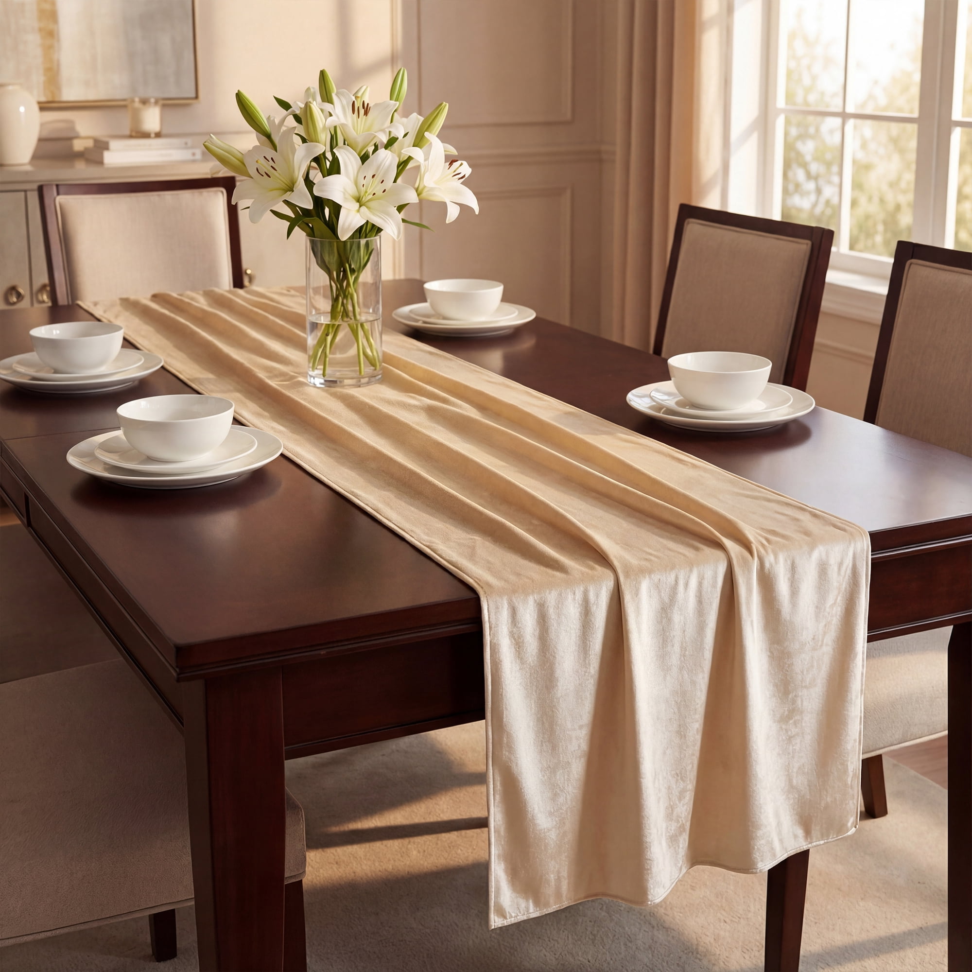 Unique Bargains Decorations Long Polyester Kitchen Runner Creamy White 27.6x118.1in