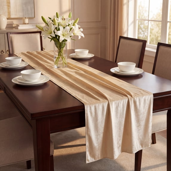 Unique Bargains Decorations Long Polyester Kitchen Runner Creamy White 27.6x118.1in