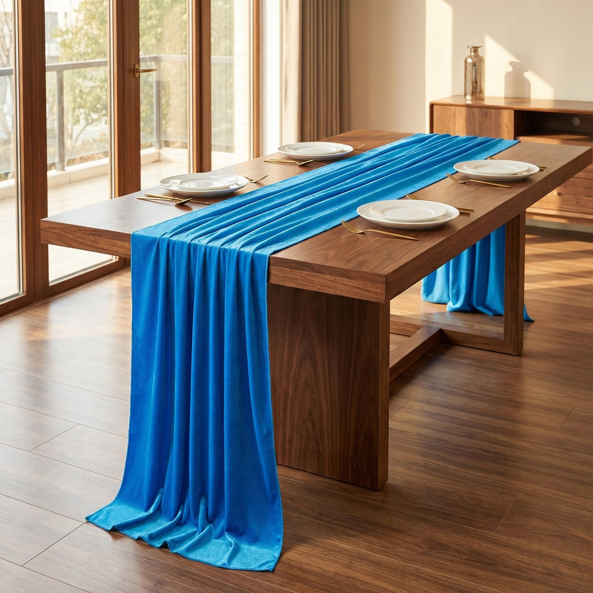 Unique Bargains Decorations Long Polyester Kitchen Runner Peacock Blue 27.6x118.1in