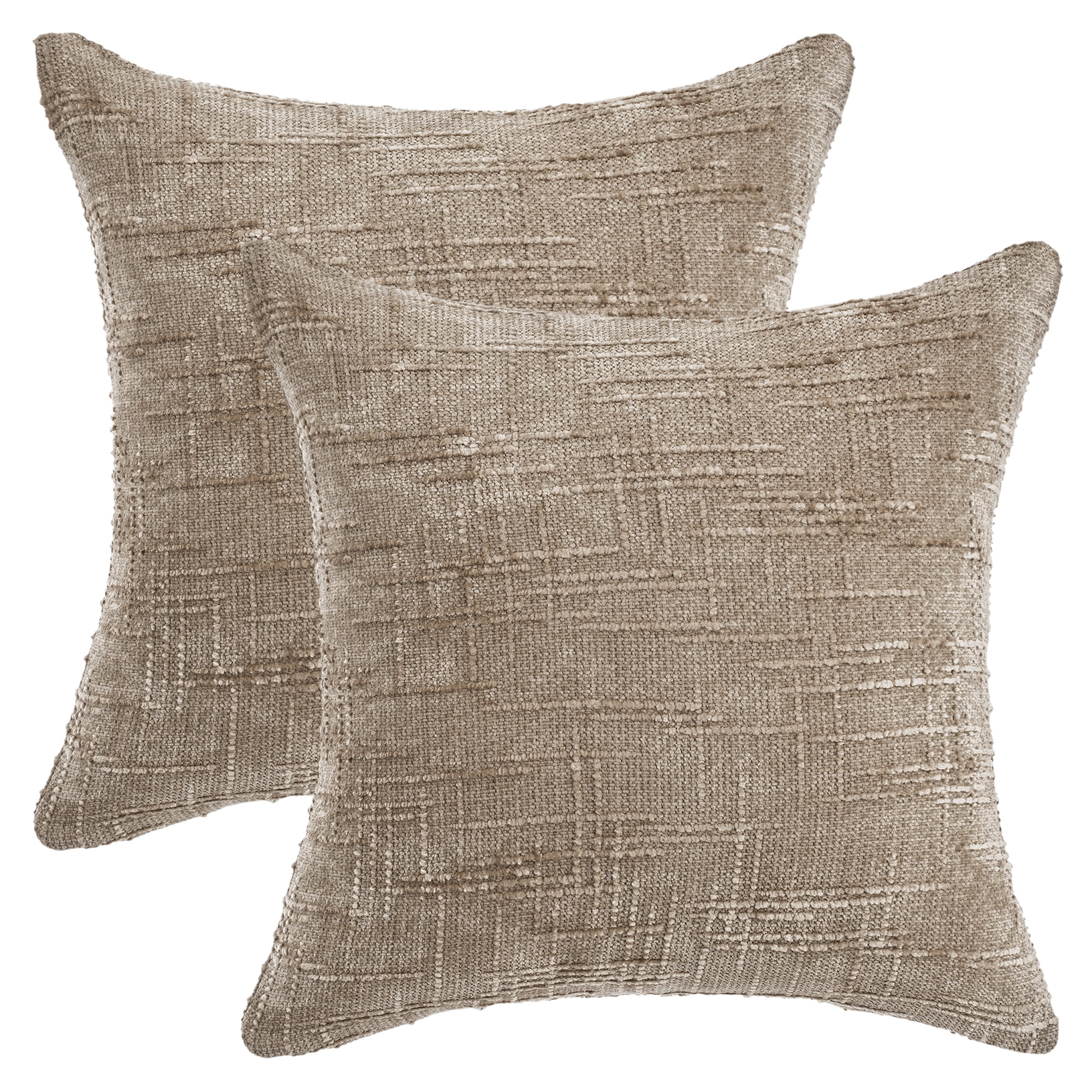 Unique Bargains Decorative Chenille Throw Pillow Covers Pack of 2 Brown 18" x 18"