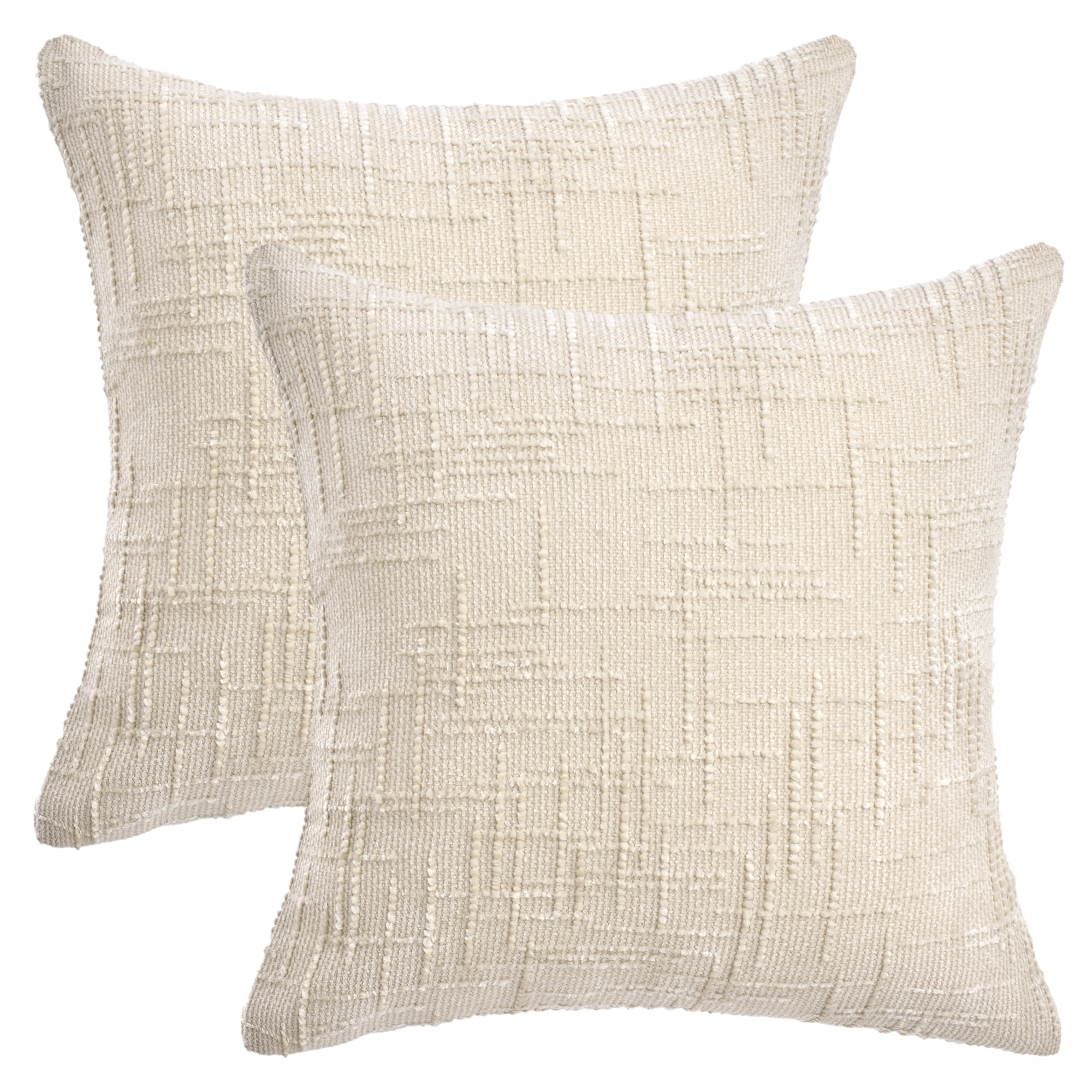 Unique Bargains Decorative Chenille Throw Pillow Covers Pack of 2 Milky White 18" x 18"