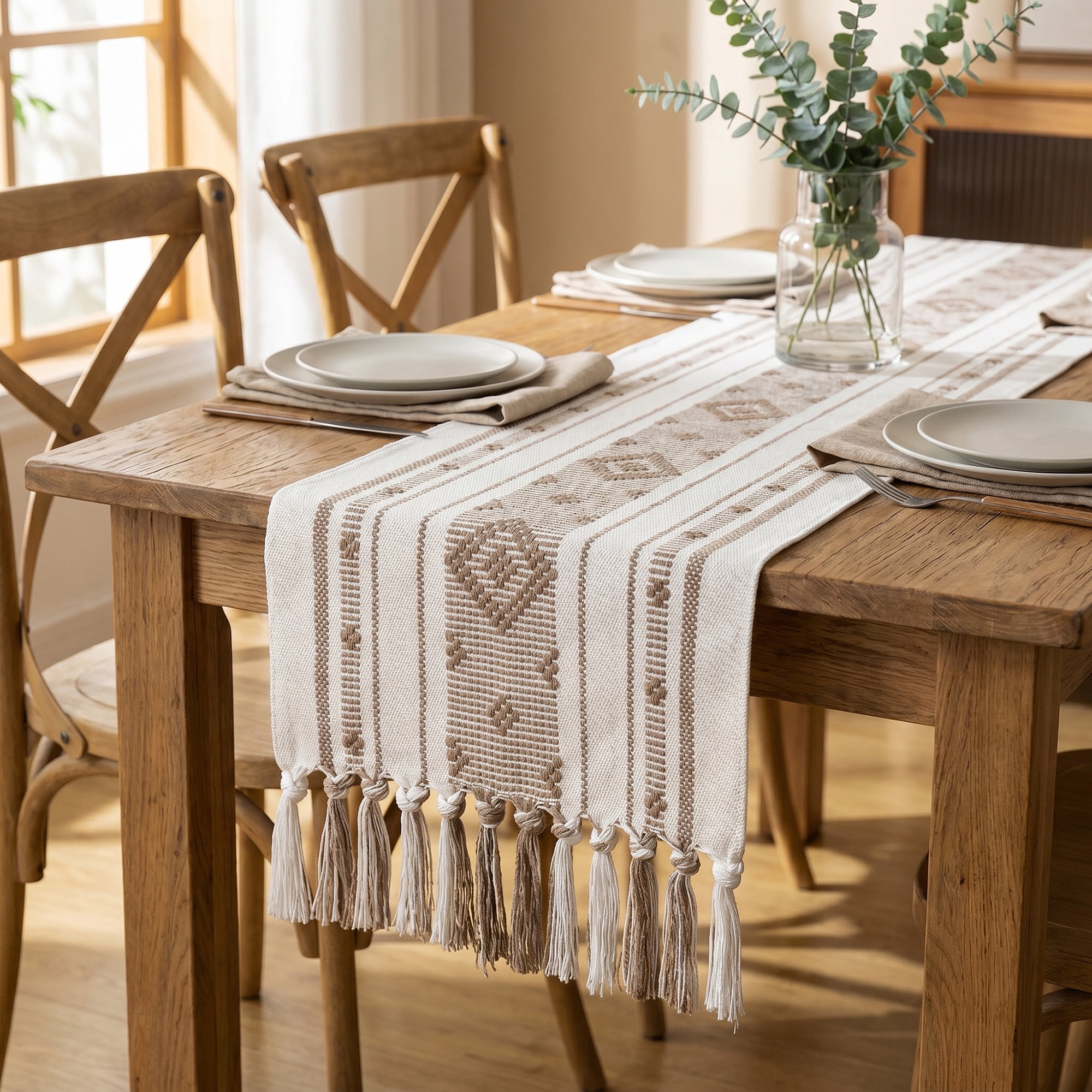 Unique Bargains Decorative Durable Washable Cotton Kitchen Runner Coffee 13.8" x 70.9"