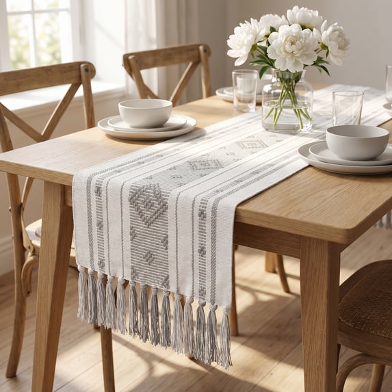 Unique Bargains Decorative Durable Washable Cotton Kitchen Runner Light Gray 13.8" x 70.9"