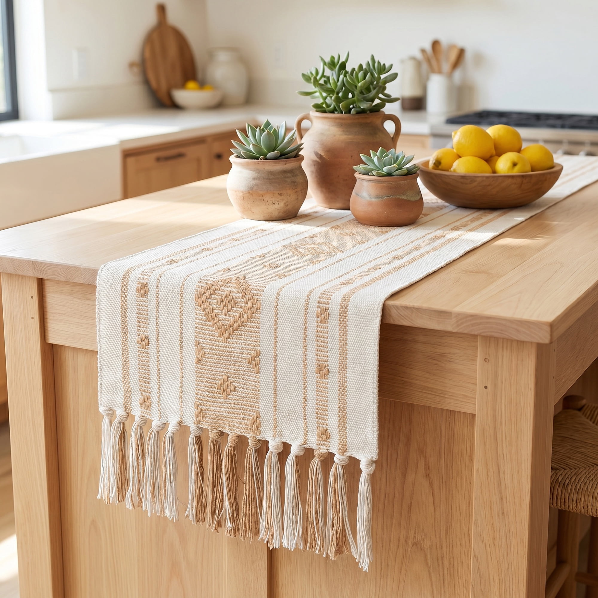 Unique Bargains Decorative Durable Washable Cotton Kitchen Runner Yellow 13.8" x 70.9"