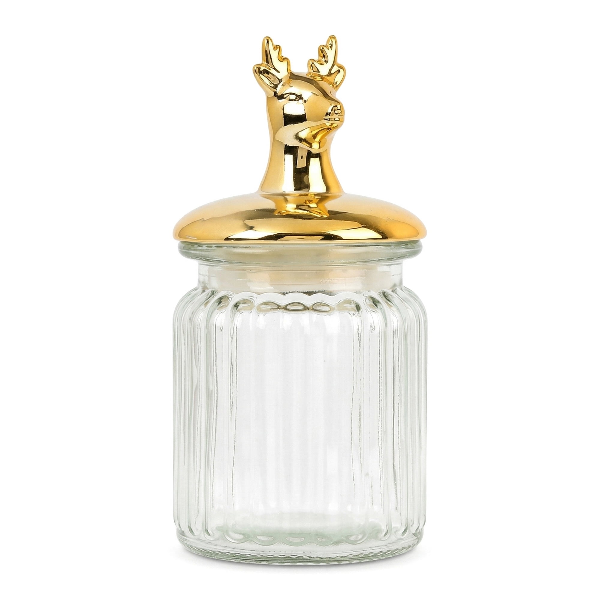 Unique Bargains Decorative Glass Jar With Gold Animal Lid Golden Deer 3" x 3" x 5.5"