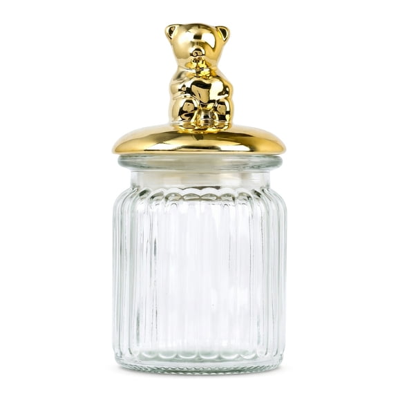 Unique Bargains Decorative Glass Jar With Lid Golden Bear 3" x 3" x 5.5"