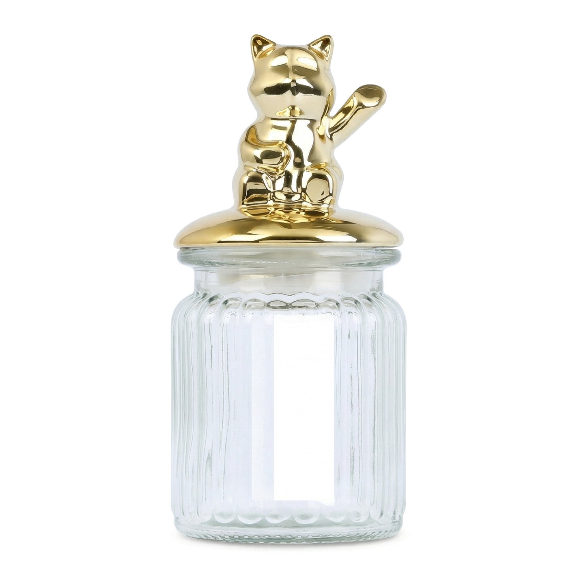 Unique Bargains Decorative Glass Jar With Lid Golden Kitten 3" x 3" x 5.5"