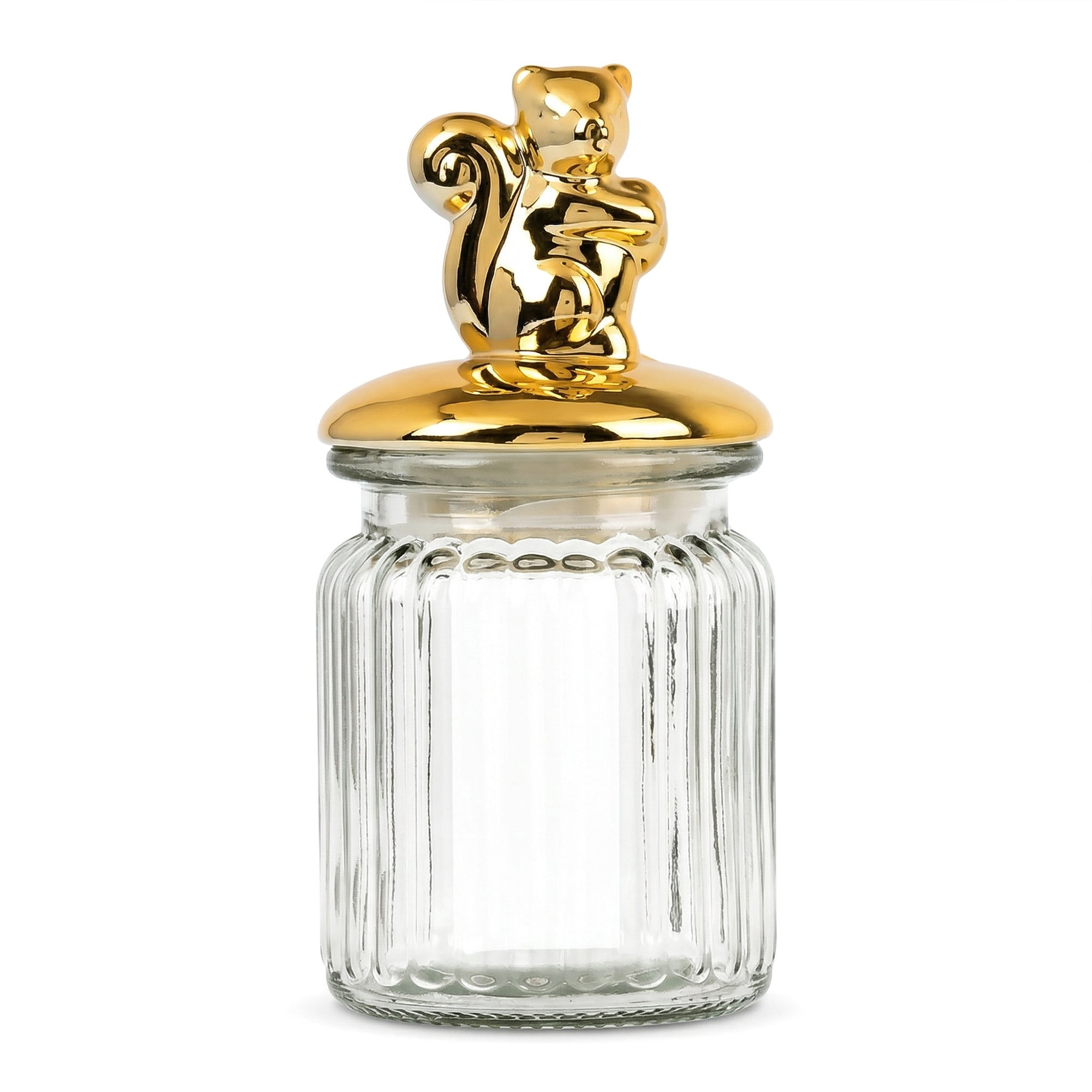 Unique Bargains Decorative Glass Jar With Lid Golden Mouse 3" x 3" x 5.5"