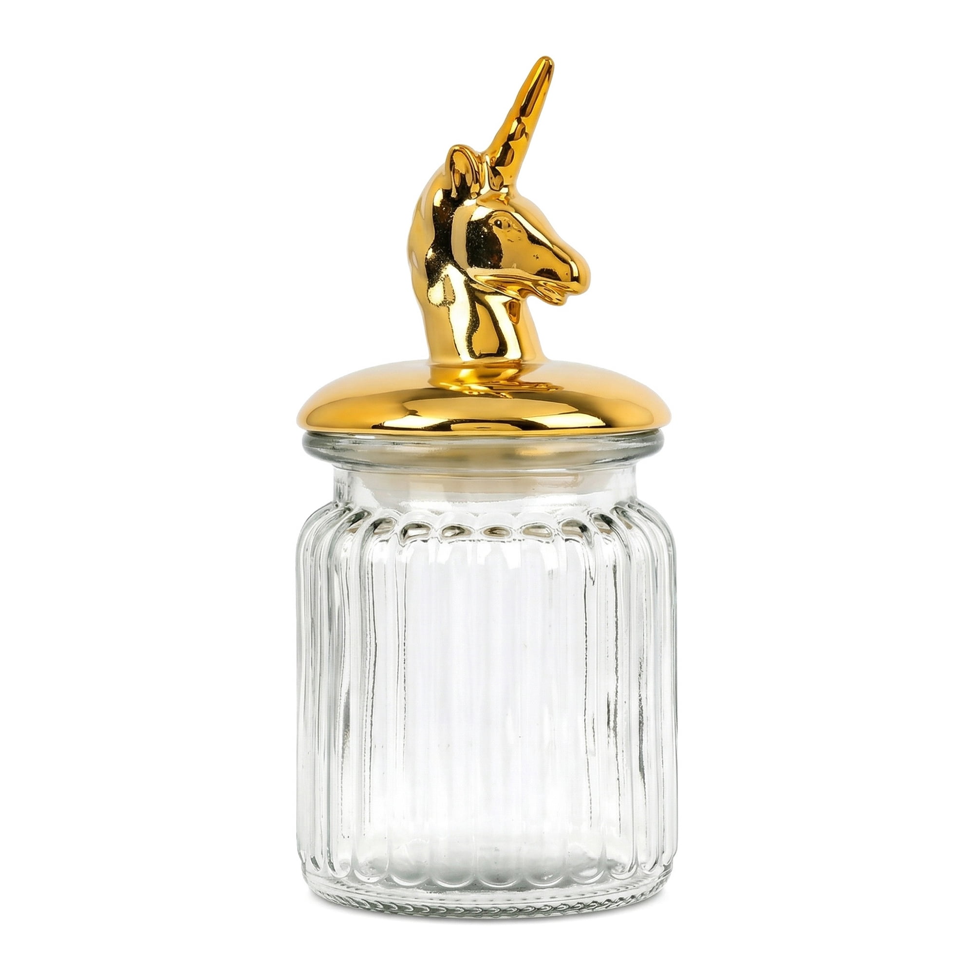 Unique Bargains Decorative Glass Jar With Lid Golden Mythical Creature 3" x 3" x 5.5"