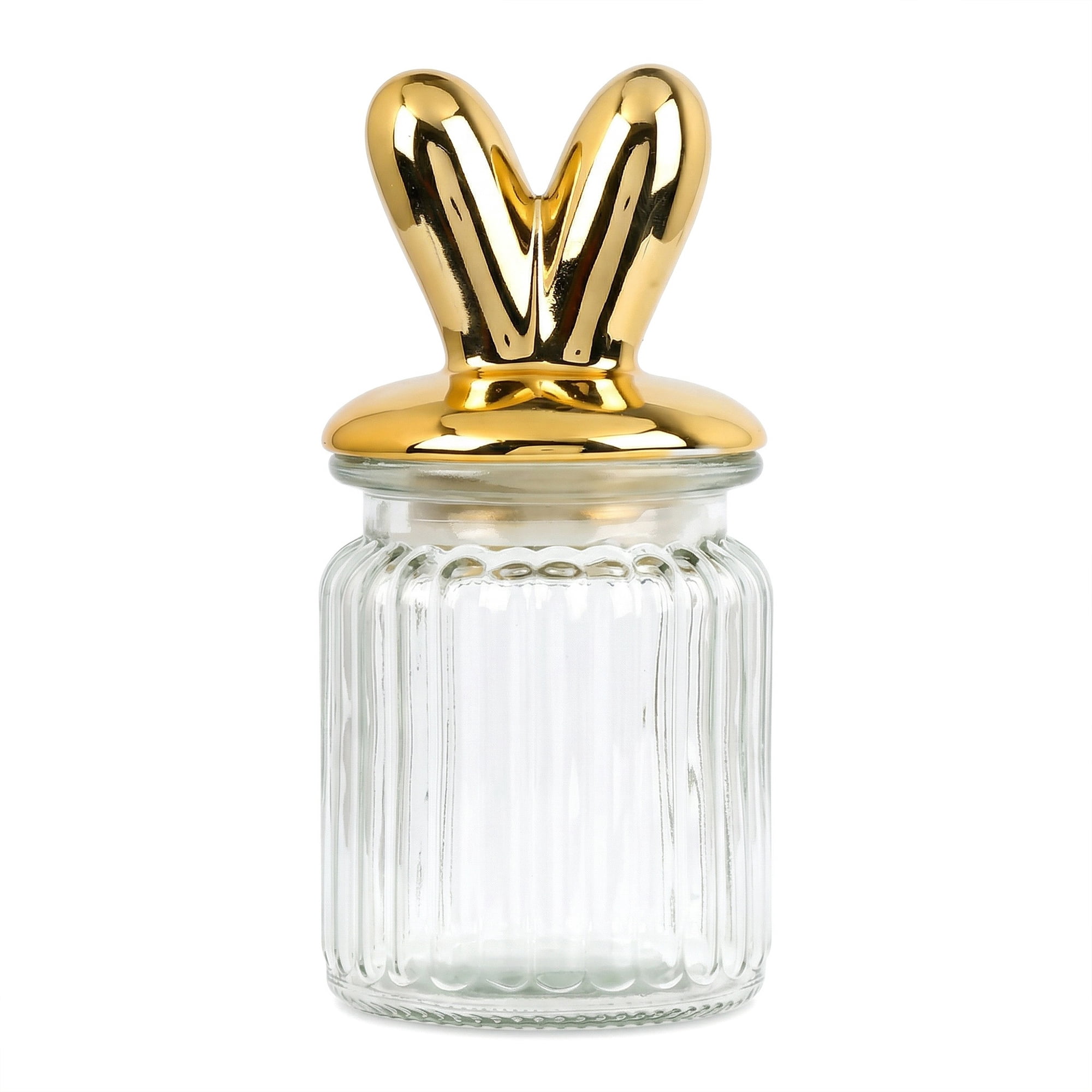 Unique Bargains Decorative Glass Jar With Lid Golden Rabbit Ears 3" x 3" x 5.5"