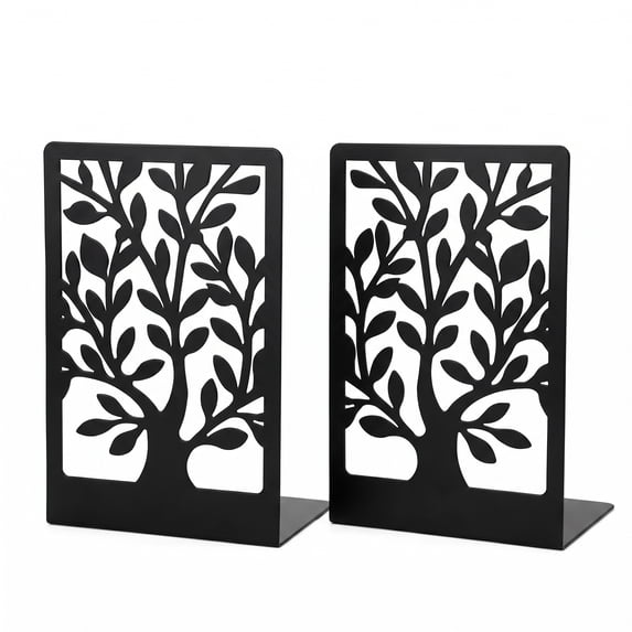 Unique Bargains Exquisite Decorative Metal Bookends for Home Office and Library Black Style A 4.7"x3.3"x6.9"