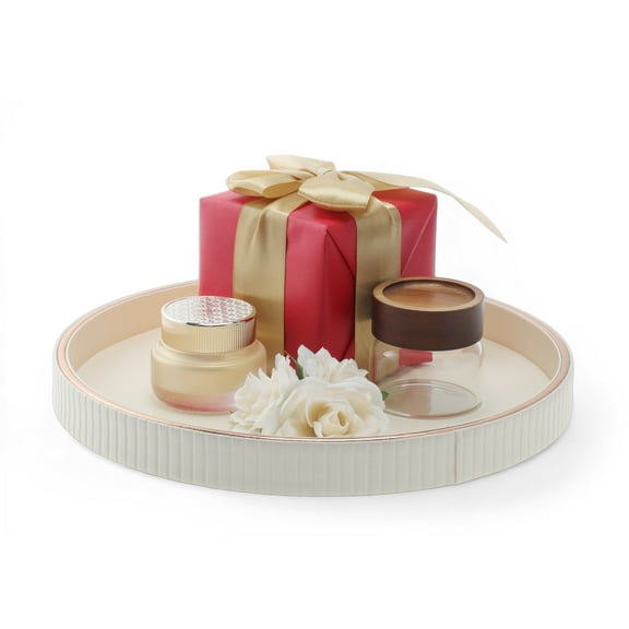 Unique Bargains Decorative Tray Round Tray Decor, Desk Organizer for Coffee Table Living Room Kitchen Counter Beige