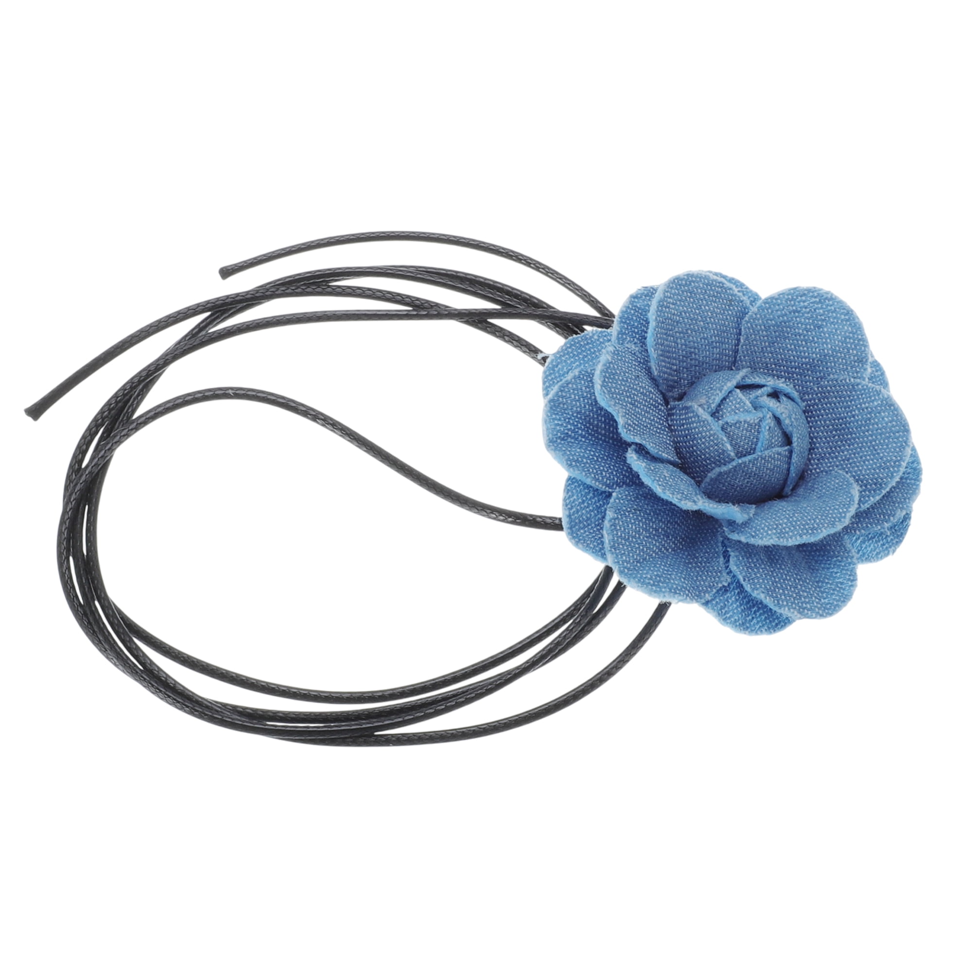 Unique Bargains Denim Flower Tie-Down Choker Necklace Light Blue 110cm