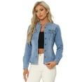 thumbnail image 1 of Unique Bargains Denim Jacket for Women's Classic Stand Collar Jean Jacket L Light Blue, 1 of 6