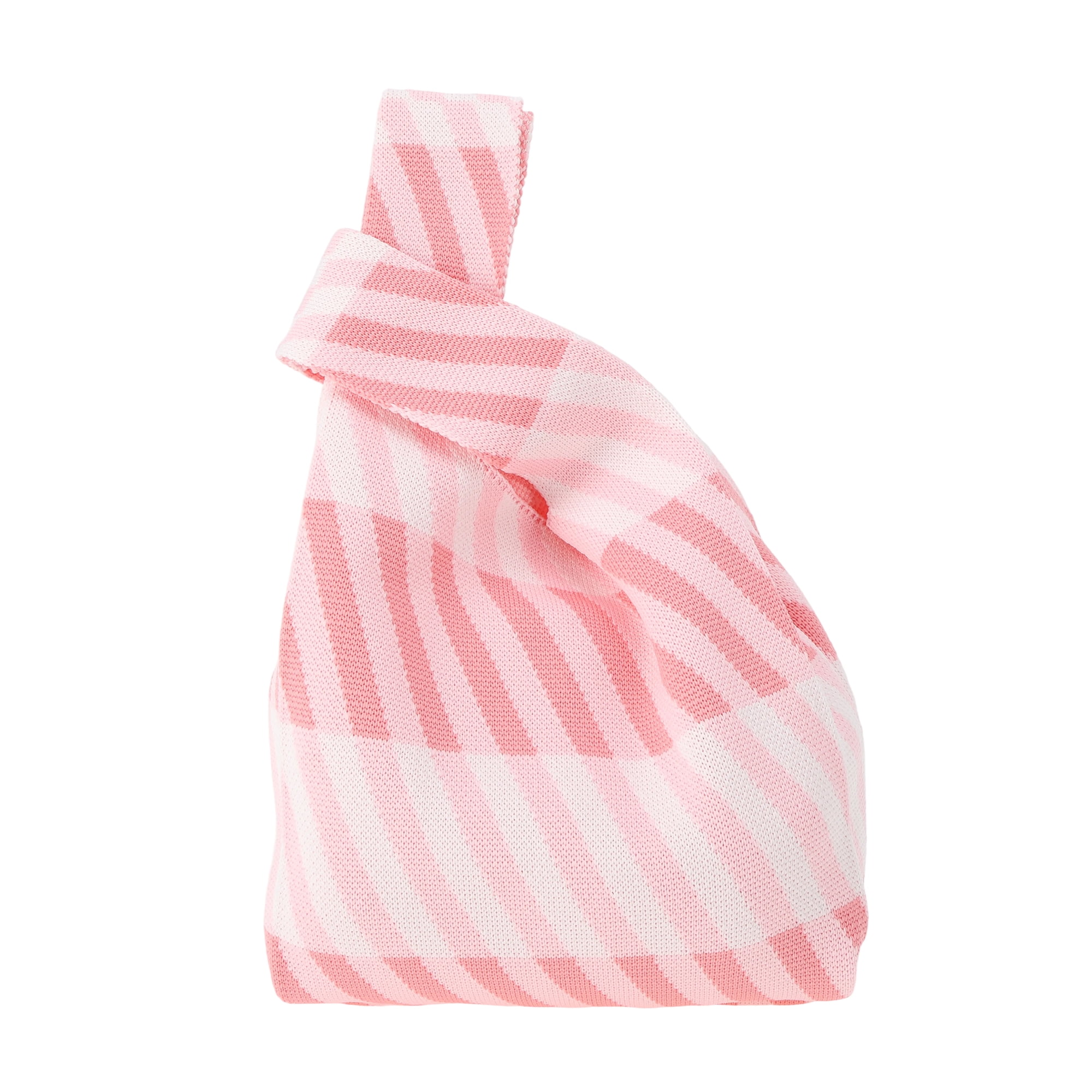 Unique Bargains Diagonal Stripes Knitted Wrist Bag Pink Beige 1 Pc
