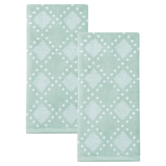Unique Bargains Diamond Pattern Cotton Hand Towel Blue 29" x 13"