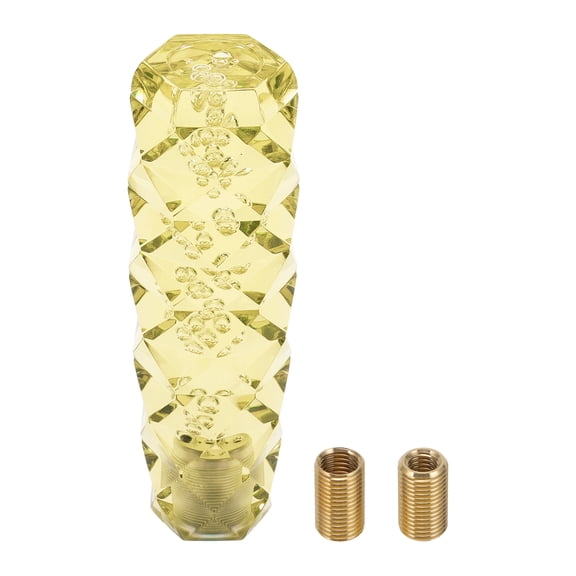 Unique Bargains Diamond Pattern Crystal Shift Knob, 15cm Universal for Automatic and Manual Vehicle Gear Shifter Knob with 2 Adapter Acrylic Yellow, 1 Set