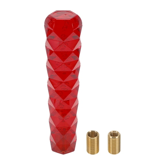 Unique Bargains Diamond Pattern Crystal Shift Knob, 20cm Universal for Automatic and Manual Vehicle Gear Shifter Knob with 2 Adapter Acrylic Red, 1 Set