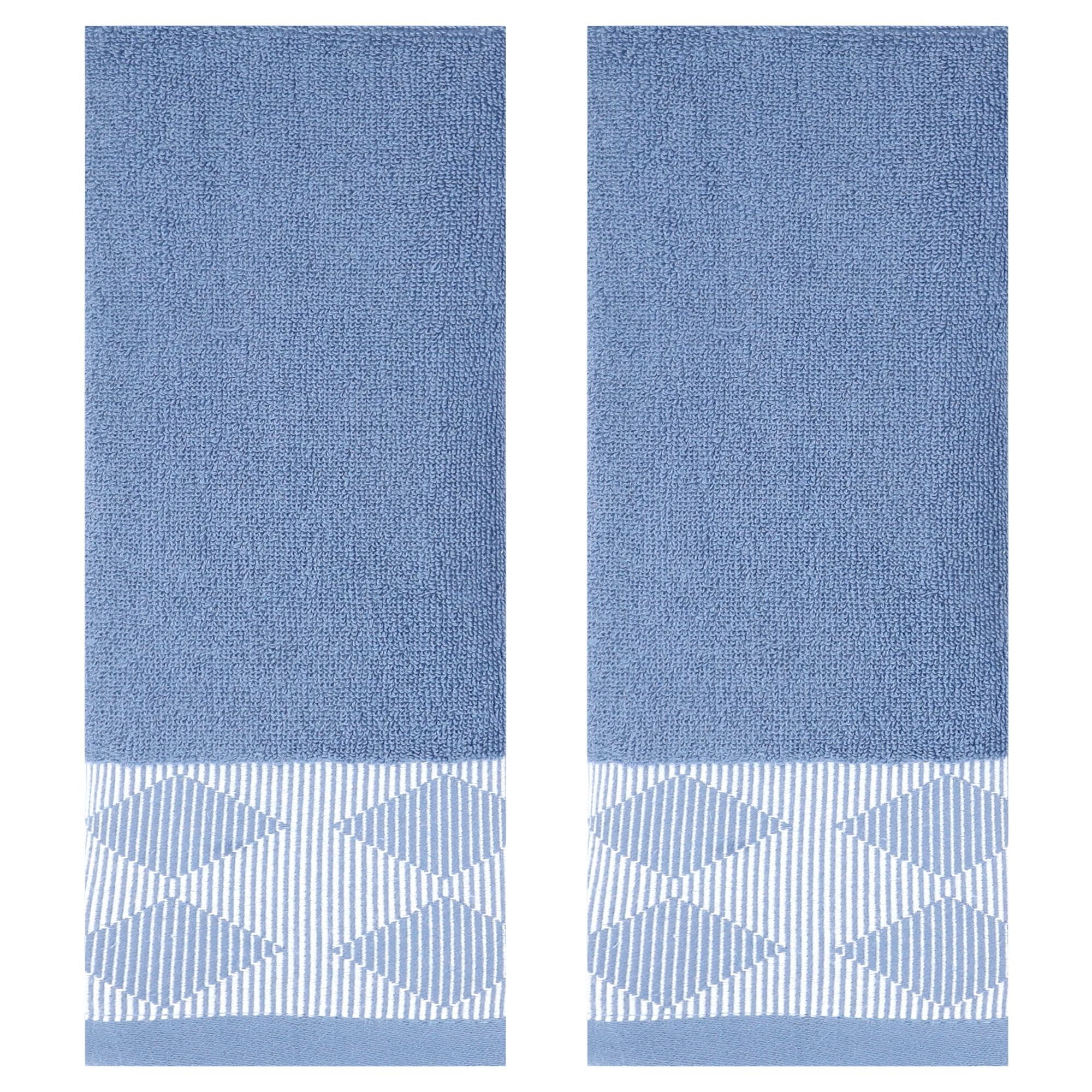 Unique Bargains Diamond Pattern Hand Towel Thick Cotton Towels Blue 2-Piece