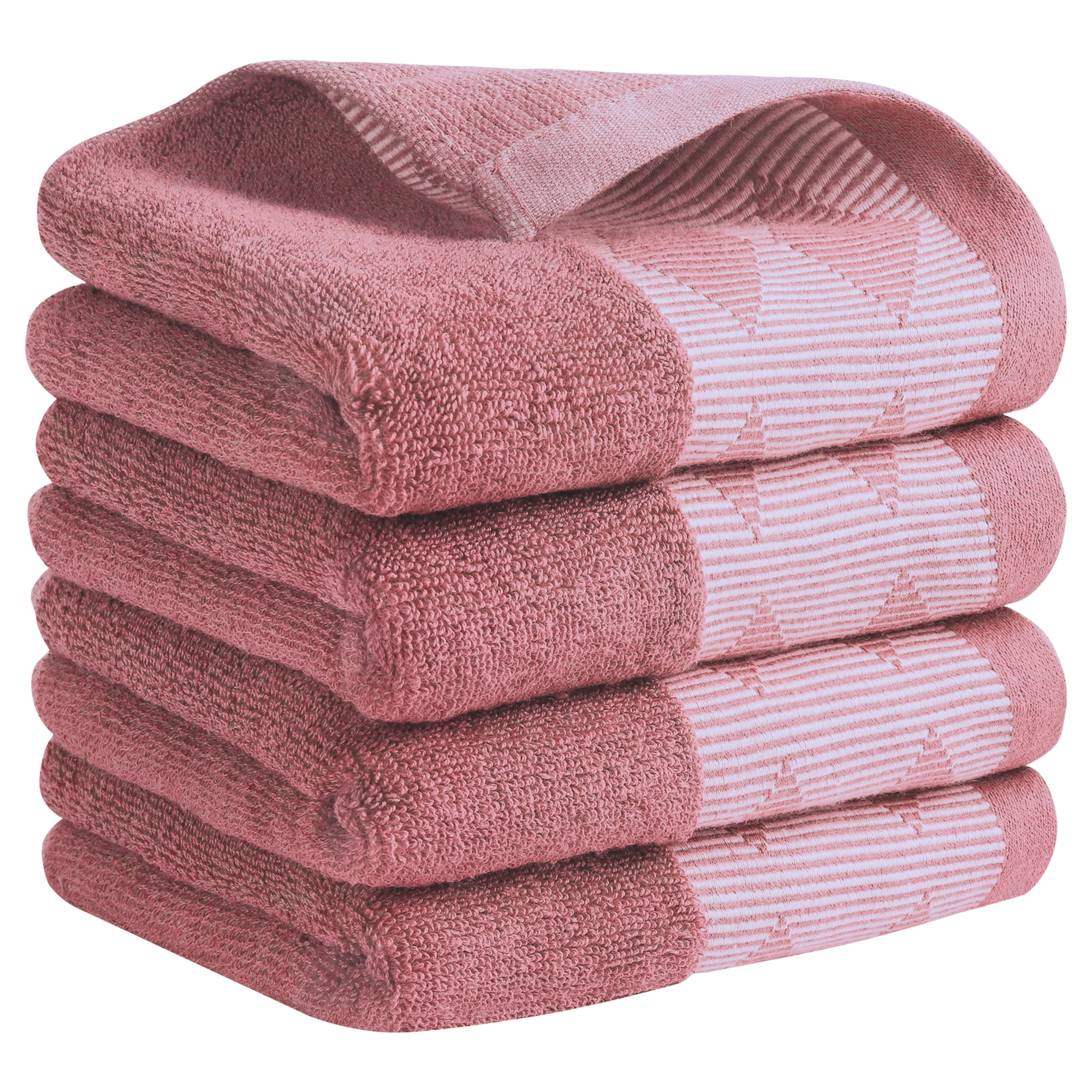 Unique Bargains Diamond Pattern Hand Towel Thick Cotton Towels Dark Pink 4-Piece