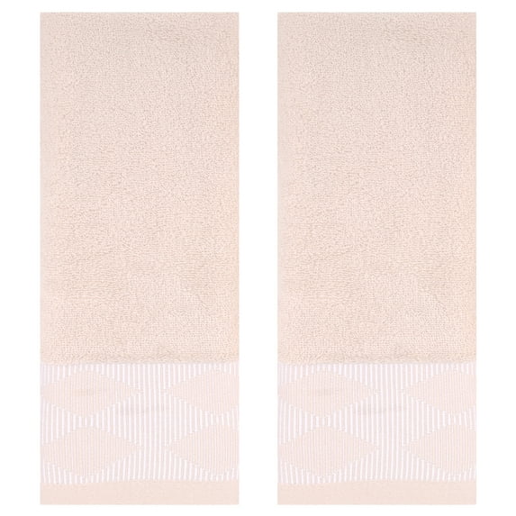 Unique Bargains Diamond Pattern Hand Towel Thick Cotton Towels Yellow 2-Piece