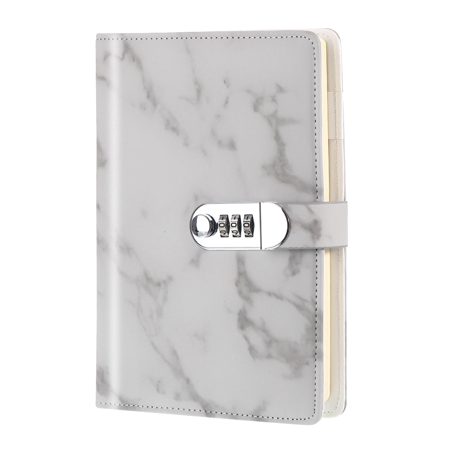 Unique Bargains Diary with Lock Leather Notebook Marble Diary with Pen Slot Gray