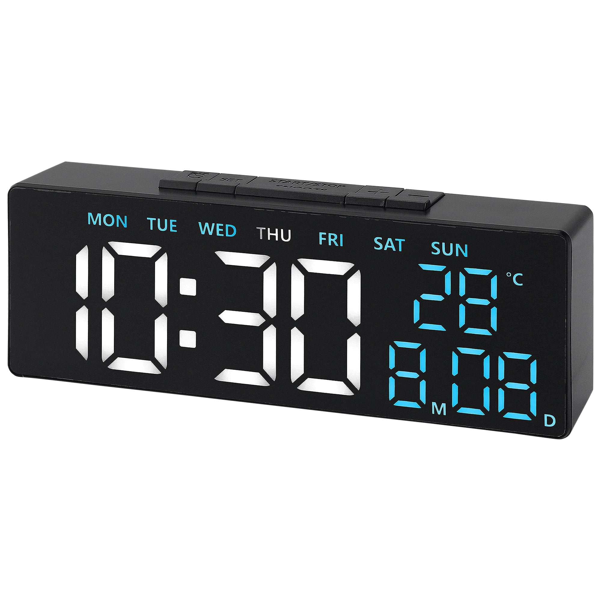 Unique Bargains Dimmable Digital LED Alarm Clock Blue 7.1"L x 1.4"W x 2.6"H