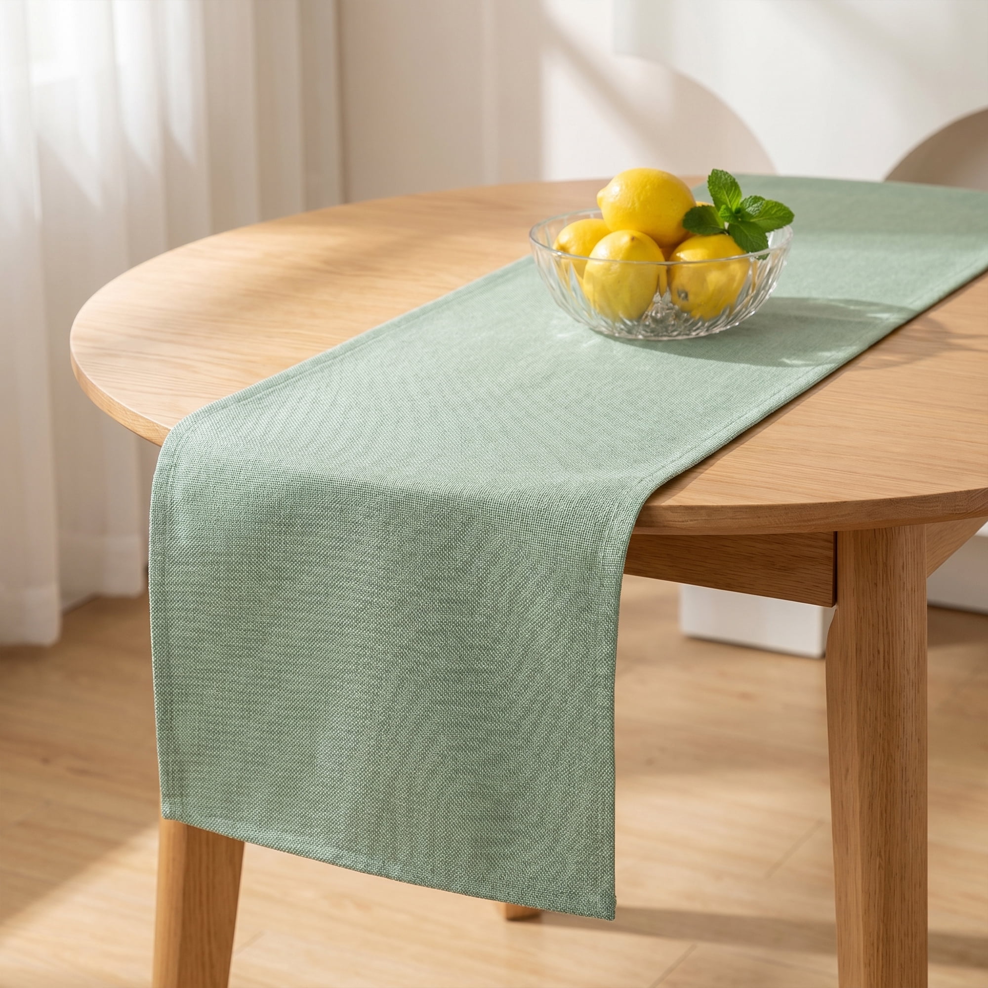 Washable Polyester Kitchen Runner for Dining Table Decoration Green 13" x 60.2"
