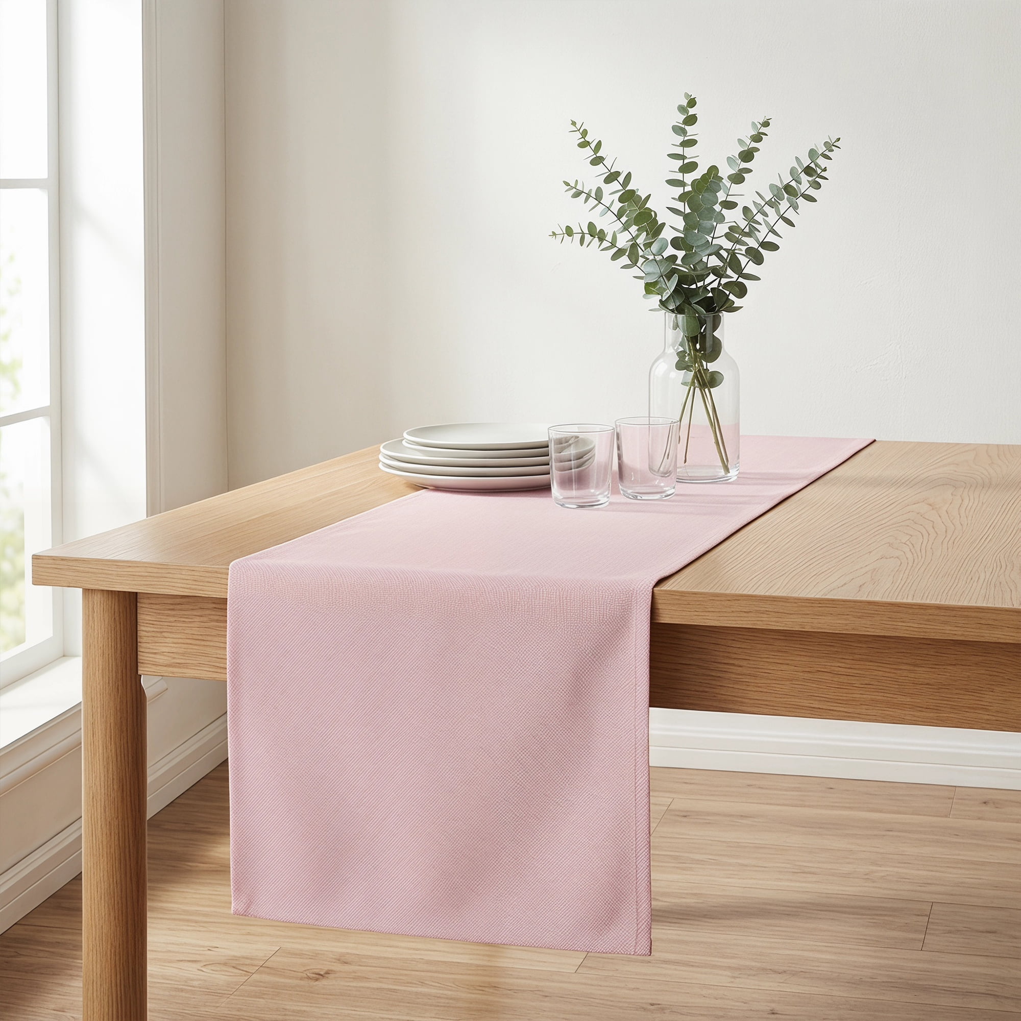 Unique Bargains Dining Table Decoration Washable Polyester Kitchen Runner Pink 13x60.2in