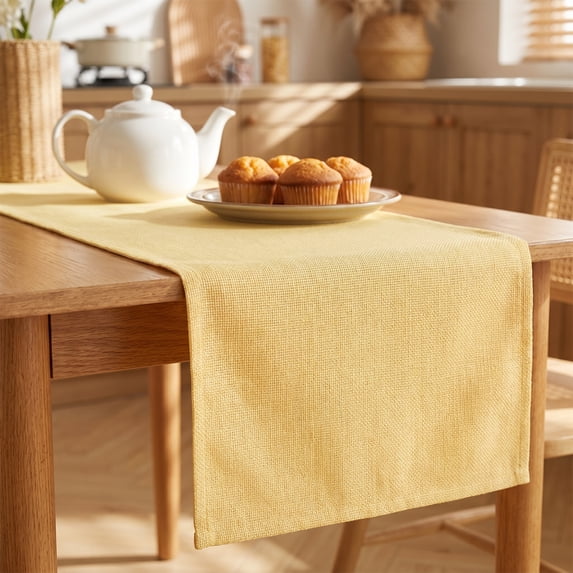 Washable Polyester Kitchen Runner for Dining Table Decoration Yellow 13" x 60.2"