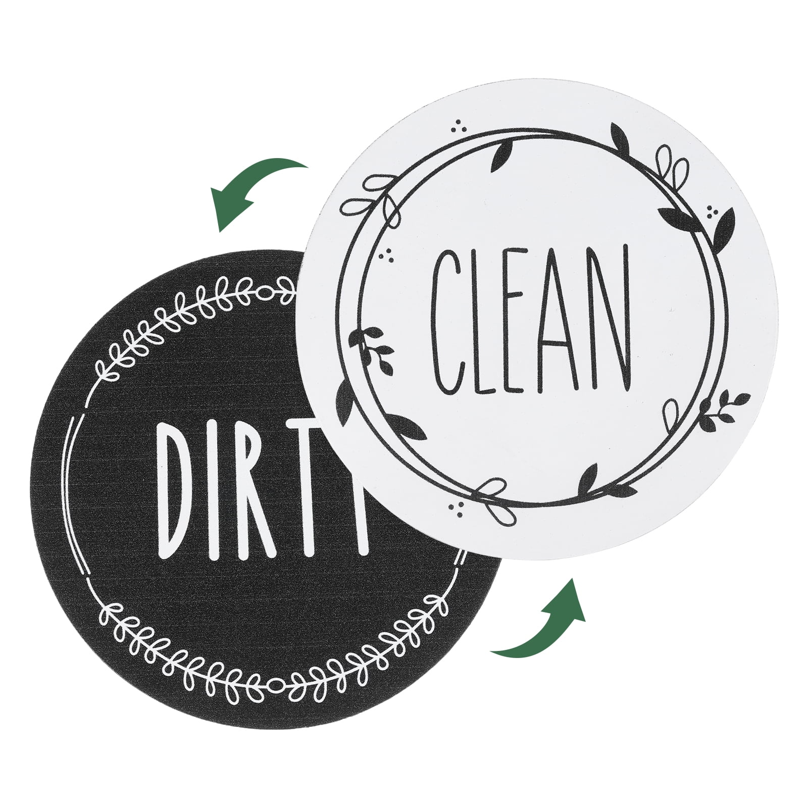 Unique Bargains Dishwasher Magnet Clean Dirty Sign Round Leaf Black/White