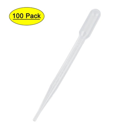 Unique Bargains Disposable Liquid Eye Dropper Pipette Transfer 3ML 100 Pieces