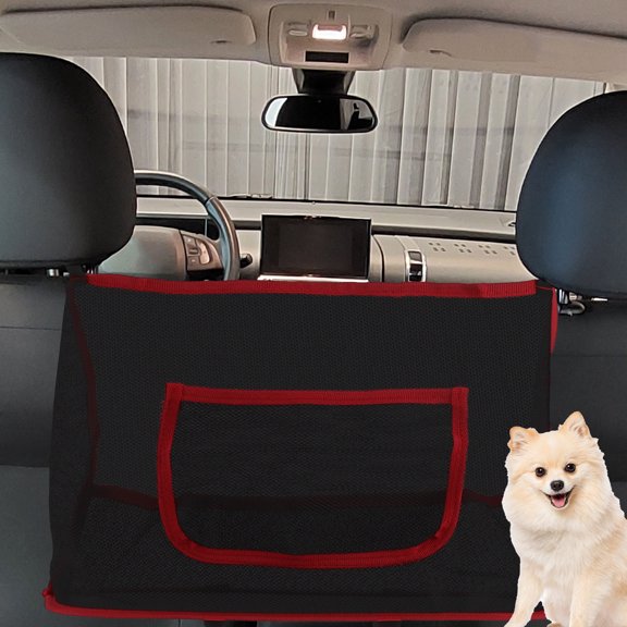 Unique Bargains Dog Car Net Barrier with Stretchable Storage Bag Keep Pet Dogs in the Back Seats for Cars SUVs Red