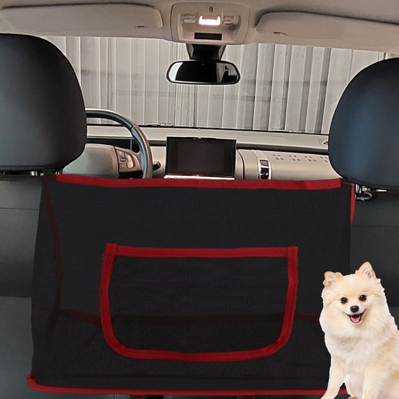 Unique Bargains Dog Car Net Barrier with Stretchable Storage Bag Keep Pet Dogs in the Back Seats for Cars SUVs Red